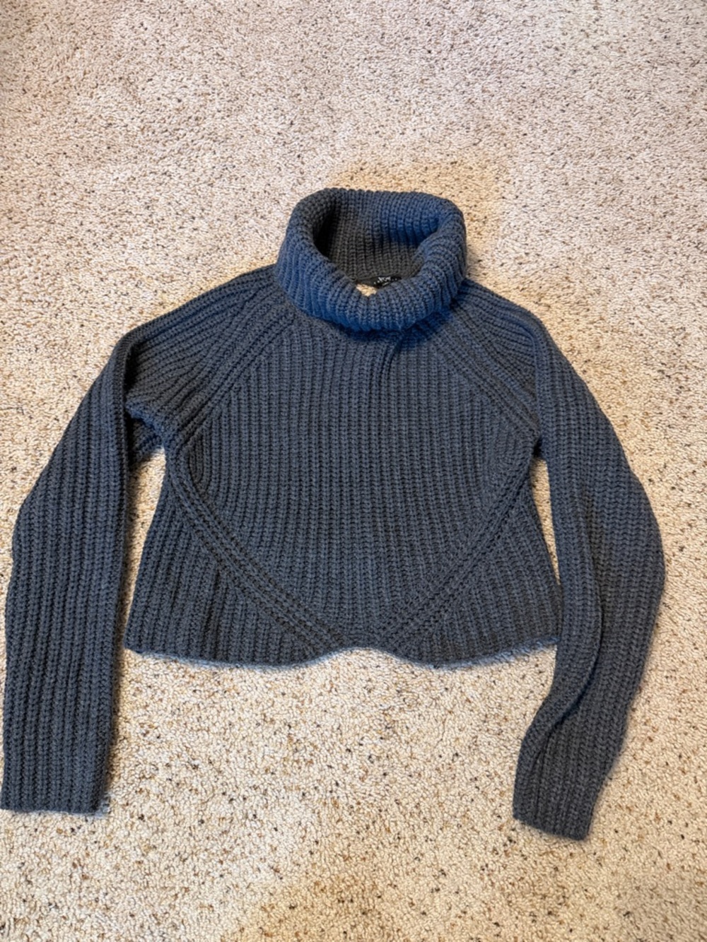 Womenâs WOW couture Charcoal Ribbed Cropped Turtleneck Sweater with open back- M